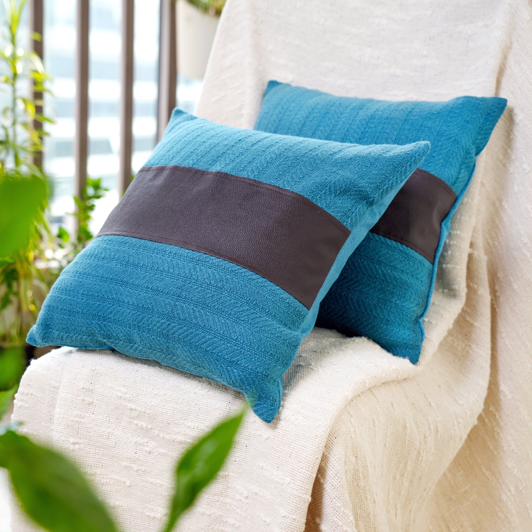 Urban Edge Cushion Covers Crystal Teal, Pack of 2, 16" x 16" - Coral Slub -